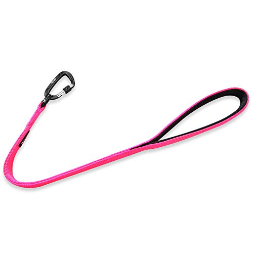 Hyhug Correa Corta Resistente de 61 cm de Longitud con asa cómoda y Correa de Aluminio de aviación Ligera para Perros Grandes y medianos. (Rosa Caliente)