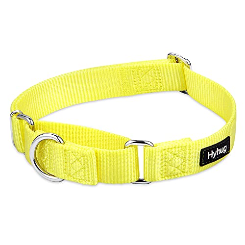 Hyhug Premium actualizado Cuello de Perro Martingale antivaho de Nylon Resistente para Perros Grandes, pequeños, medianos, pequeños y pequeños (Grande L, Amarillo Iluminado)