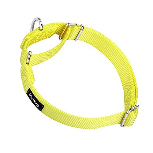 Hyhug Premium actualizado Cuello de Perro Martingale antivaho de Nylon Resistente para Perros Grandes, pequeños, medianos, pequeños y pequeños (Grande L, Amarillo Iluminado)