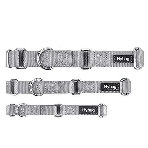 Hyhug Premium actualizado Cuello de Perro Martingale antivaho de Nylon Resistente para Perros Grandes, pequeños, medianos, pequeños y pequeños (Medio M, Gris aguanieve)