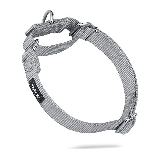 Hyhug Premium actualizado Cuello de Perro Martingale antivaho de Nylon Resistente para Perros Grandes, pequeños, medianos, pequeños y pequeños (Medio M, Gris aguanieve)