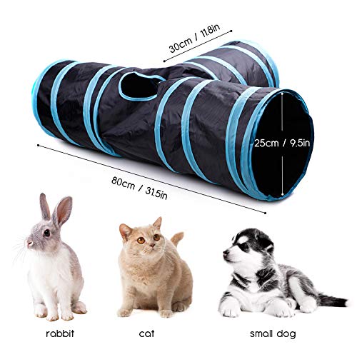 Hyselene Túnel para Gatos, 3 Vías Gato Túnels Juguete del Gato Túnel Gato Divertido Juego Túnel Casa del Laberinto del Juguete con Pompón Caña de pescar para Gato Gatito Cachorro Conejo