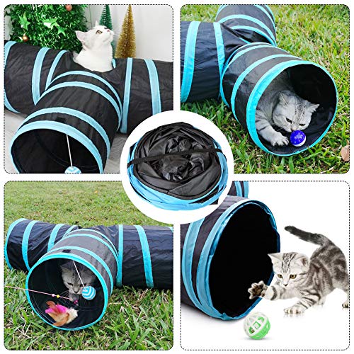 Hyselene Túnel para Gatos, 3 Vías Gato Túnels Juguete del Gato Túnel Gato Divertido Juego Túnel Casa del Laberinto del Juguete con Pompón Caña de pescar para Gato Gatito Cachorro Conejo