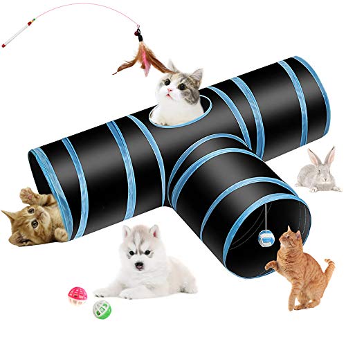 Hyselene Túnel para Gatos, 3 Vías Gato Túnels Juguete del Gato Túnel Gato Divertido Juego Túnel Casa del Laberinto del Juguete con Pompón Caña de pescar para Gato Gatito Cachorro Conejo