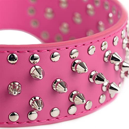 HZONGBO 3 Color Collar de Perro Tachonado claveteado PU Cuero de la Correa del Perro mastín para Pitbull Collar de Perros Grandes Mascotas Collar de Perro Tachonado (Color : Pink, Size : S)