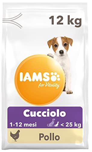 IAMS for Vitality Alimento seco para cachorros (1-12 meses) de raza pequeña y mediana con pollo fresco, 12 kg