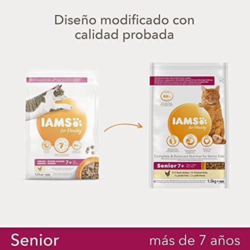 IAMS for Vitality Alimento seco para gatos de edad avanzada con pollo fresco (más de 7 años), 1,5 kg