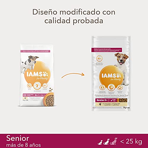 IAMS for Vitality Alimento seco para perros de edad avanzada (más de 8 años) de raza pequeña y mediana con pollo fresco, 5 kg