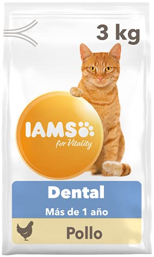 IAMS for Vitality Dental - Alimento seco para gatos adultos y de edad avanzada (más de 1 año) con pollo fresco, 3 kg