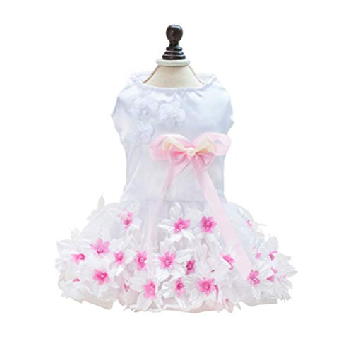 ibasenice Vestido para Mascotas Bonito Transpirable Bowknot Floral Mullido Encaje Falda Vestido de Princesa Primavera Verano Ropa para Mascotas Chaleco para Perro Mascota Cachorro Peluche