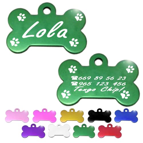 Iberiagifts - Hueso para Mascotas Medianas-Grandes con Patas Placa Chapa de identificación Personalizada para Collar Perro Gato Mascota grabada (Verde)