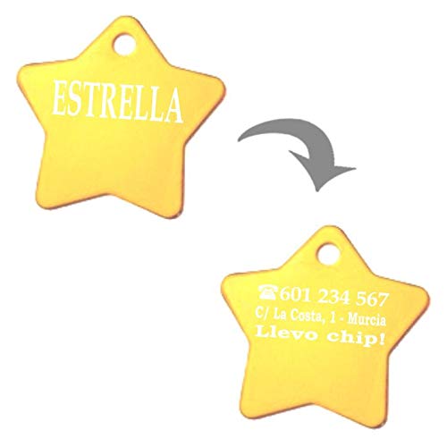 Iberiagifts - Placa de identificación en Forma de Estrella para Mascotas Medianas-Grandes Chapa Medalla de identificación Personalizada para Collar Perro Gato Mascota grabada (Plateado)