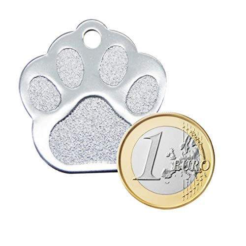 Iberiagifts - Placa en Forma de Huella para Mascotas Medianas-Grandes Chapa Medalla de identificación Personalizada para Collar Perro Gato Mascota grabada (Plateado)