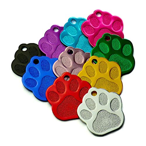 Iberiagifts - Placa en Forma de Huella para Mascotas Medianas-Grandes Chapa Medalla de identificación Personalizada para Collar Perro Gato Mascota grabada (Plateado)