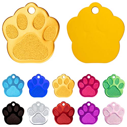 Iberiagifts - Placa en Forma de Huella para Mascotas pequeñas-Medianas Chapa Medalla de identificación Personalizada para Collar Perro Gato Mascota grabada (Dorado)