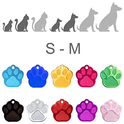 Iberiagifts - Placa en Forma de Huella para Mascotas pequeñas-Medianas Chapa Medalla de identificación Personalizada para Collar Perro Gato Mascota grabada (Plateado)