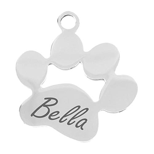 Iberiagifts - Placa identificación de acero inoxidable en forma de pata. Para mascotas pequeñas a medianas. Acero inoxidable. Chapa medalla de identificación personalizada Collar Perro Gato grabada