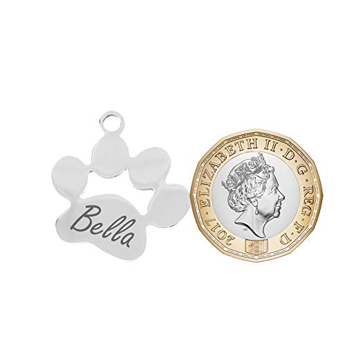 Iberiagifts - Placa identificación de acero inoxidable en forma de pata. Para mascotas pequeñas a medianas. Acero inoxidable. Chapa medalla de identificación personalizada Collar Perro Gato grabada