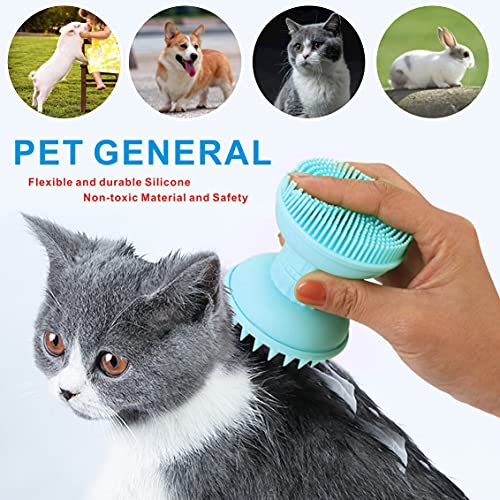 Idepet 4 en 1 Cepillo de Baño para Perros, Doble Cabeza Gato Perro Cepillo de Masaje con Dispensadores de Champú Cepillo de Silicona suave para Cachorros Peluche Aseo Masaje Baño Deshedding (Azul)