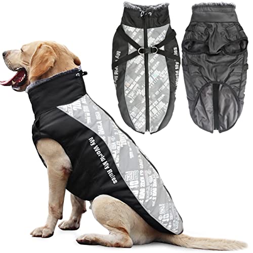 Idepet Abrigo para Perros Chaqueta cálida, Traje de Nieve Reflectante para Mascotas Deportes al Aire Libre Ropa Impermeable para Perros Chaleco para Perros Mediano Grande con Orificio para el arnés