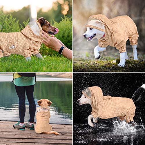 Idepet Chubasquero para Perros con Capucha, Impermeable Chaqueta Abrigo para Perros Ligero Exteriores Poncho para Lluvia Mono con Orificio para el Arnés (L, Albaricoque)