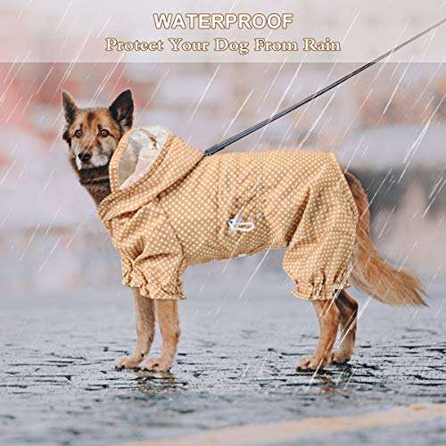 Idepet Chubasquero para Perros con Capucha, Impermeable Chaqueta Abrigo para Perros Ligero Exteriores Poncho para Lluvia Mono con Orificio para el Arnés (L, Albaricoque)