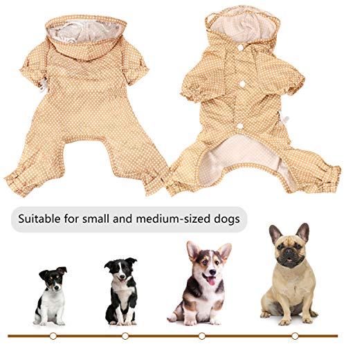 Idepet Chubasquero para Perros con Capucha, Impermeable Chaqueta Abrigo para Perros Ligero Exteriores Poncho para Lluvia Mono con Orificio para el Arnés (L, Albaricoque)