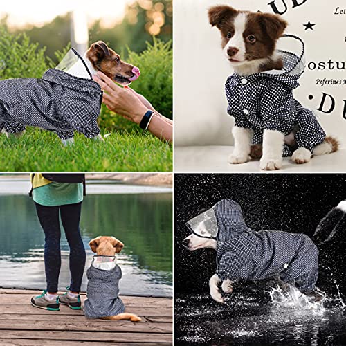 Idepet Chubasquero para Perros con Capucha, Impermeable Chaqueta Abrigo para Perros Ligero Exteriores Poncho para Lluvia Mono con Orificio para el Arnés (XXXL, Azul)