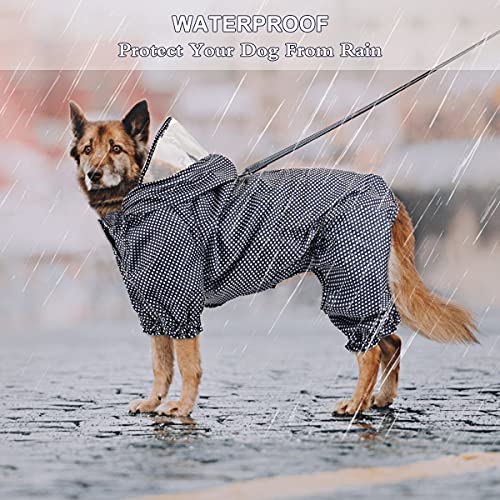 Idepet Chubasquero para Perros con Capucha, Impermeable Chaqueta Abrigo para Perros Ligero Exteriores Poncho para Lluvia Mono con Orificio para el Arnés (XXXL, Azul)