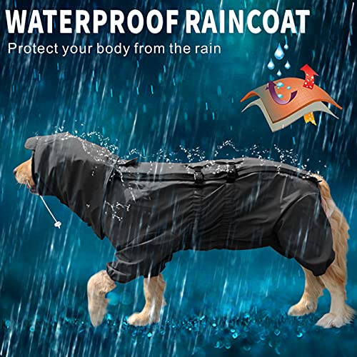 Idepet Chubasquero para Perros, Impermeable para Perros Poncho de Lluvia para Perros Ajustable con Orificio para Arnés (L, Negro)