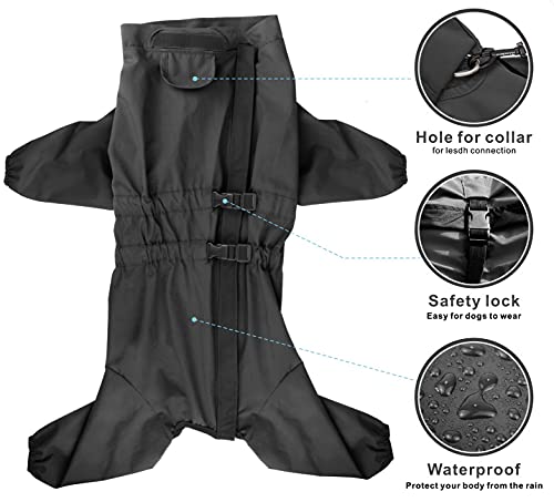 Idepet Chubasquero para Perros, Impermeable para Perros Poncho de Lluvia para Perros Ajustable con Orificio para Arnés (L, Negro)