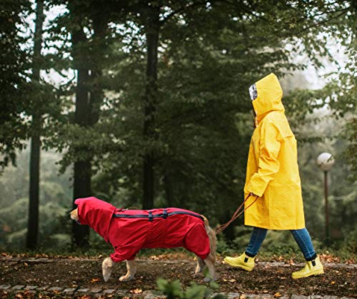 Idepet Chubasquero para Perros, Impermeable para Perros Poncho de Lluvia para Perros Ajustable con Orificio para Arnés (M, Rojo)