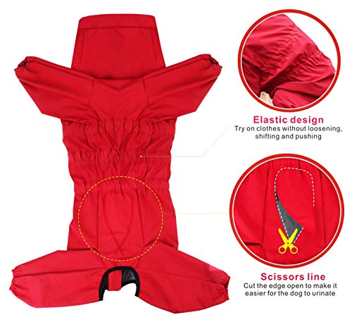 Idepet Chubasquero para Perros, Impermeable para Perros Poncho de Lluvia para Perros Ajustable con Orificio para Arnés (XL, Rojo)