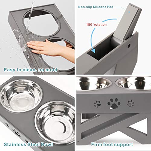 Idepet Cuenco Elevado para Perros, Cuencos para Perros sobre Soportes, Cuencos para Perros de Altura Ajustable con Soporte de alimentación para Perros de 2 Platos