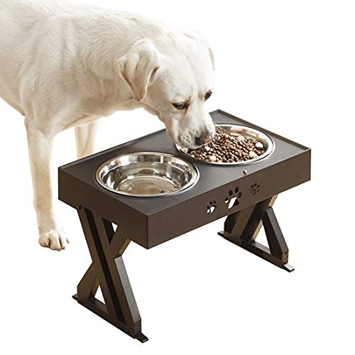 Idepet Cuenco Elevado para Perros, Cuencos para Perros sobre Soportes, Cuencos para Perros de Altura Ajustable con Soporte de alimentación para Perros de 2 Platos