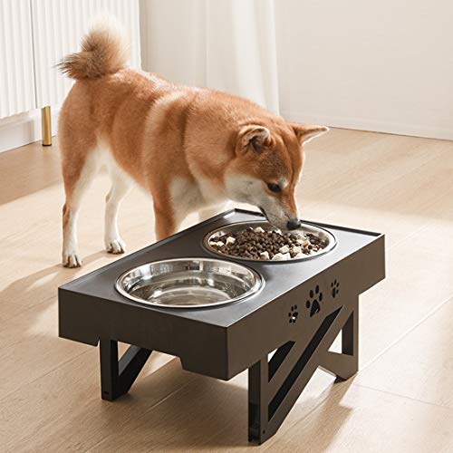 Idepet Cuenco Elevado para Perros, Cuencos para Perros sobre Soportes, Cuencos para Perros de Altura Ajustable con Soporte de alimentación para Perros de 2 Platos