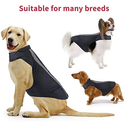 Idepet Impermeable Abrigo para Perros Chaleco cálido Ropa Correa Reflectante Patchwork Acolchado Mediano Chaqueta para Perro Grande Sudadera con Capucha