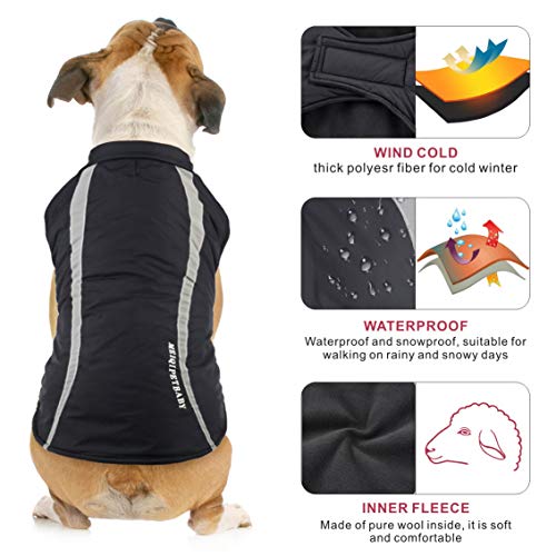 Idepet Impermeable Abrigo para Perros Chaleco cálido Ropa Correa Reflectante Patchwork Acolchado Mediano Chaqueta para Perro Grande Sudadera con Capucha