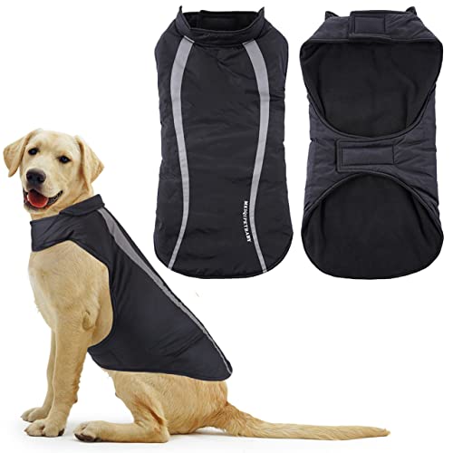 Idepet Impermeable Abrigo para Perros Chaleco cálido Ropa Correa Reflectante Patchwork Acolchado Mediano Chaqueta para Perro Grande Sudadera con Capucha