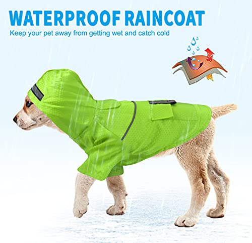 Idepet Sudadera con Capucha Impermeable para Perros, Chaqueta de Lluvia Ligera para Mascotas Poncho de Lluvia para Perros con Tira Reflectante para Perros pequeños, medianos, Cachorros, Gatos