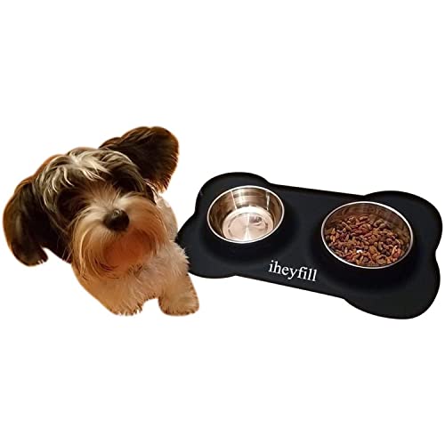 iheyfill 2x400 ML Comedero para Perro Gato Mascotas de Acero Inoxidable con Base de Silicona Antideslizante, 2 Cuencos Comedero Perros y Gatos para Comida y Agua