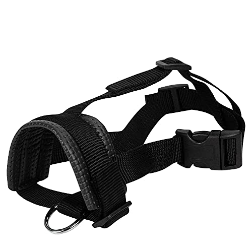 ILEPARK Bozal de Nylon para Perros Pequeños Medianos Grandes, Bozal para Perro Ajustable para Evitar Que Muerda, Mastique y Ladre (M,Negro)