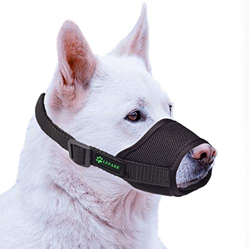 ILEPARK Bozal para Perros Cubierto con Malla Transpirable y Nailon Duradero, Bozal para Perro Ajustable y Suave para Evitar Que Muerda, Mastique y Ladre (L,Negro)