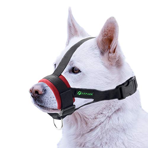 ILEPARK Bozal Suave para Perros Nylon Grandes Pequeños Medianos, Previene Mordidas, Ladridos y Que Mastiquen, Bozal Lazo Ajustable(XL,Rojo)