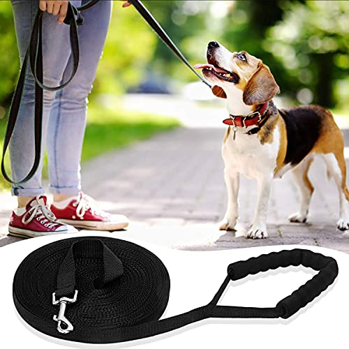 iNeego Correa Perro Adiestramiento 10 Metros Correa de Adiestramiento para Perros 10m Correas Básicas Nylon Resistente para Camping Paseo Longitud (10M con Mango, Negro)