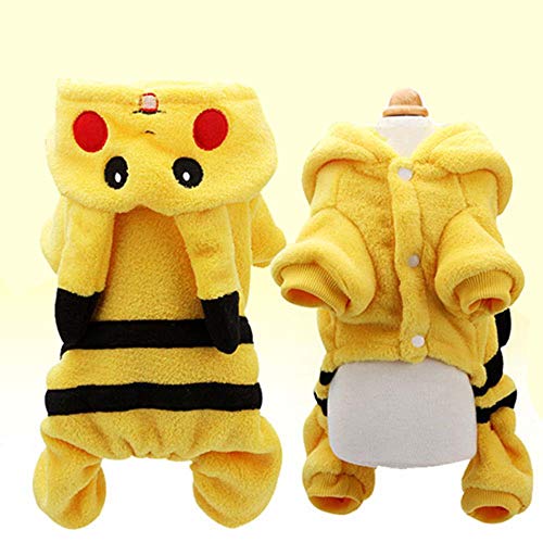 Invierno cálido ropa para perros para perros pequeños forro polar suave cachorro mascota gato abrigo chaqueta chihuahua pug ropa divertidas mascotas disfraces overoles, pikachu, l