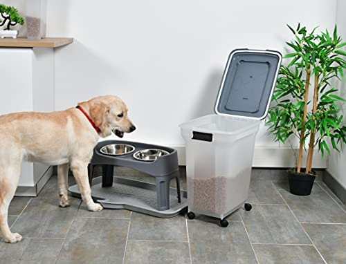 Iris Ohyama, Contenedor de Comida para Mascotas 45 L por 15 kg, Tapa abatible, hermética, Transparente, Ruedas y Pala, para Comida para Perros y Gatos - Air Tight Food Container ATS-L - Gris