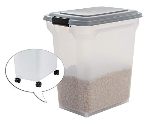 Iris Ohyama, Contenedor de Comida para Mascotas 45 L por 15 kg, Tapa abatible, hermética, Transparente, Ruedas y Pala, para Comida para Perros y Gatos - Air Tight Food Container ATS-L - Gris