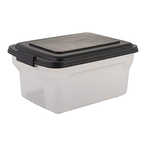 Iris Ohyama, Contenedor de comida para mascotas, juego de 2, 20 L y 45 L para 7,5 y 15 kg, tapa abatible, hermética, transparente, ruedas y pala - Air Tight Food Container ATS-C - Negro