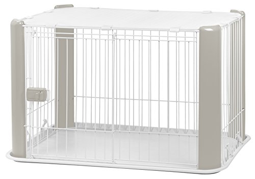 Iris Ohyama, Parque interior para perros / cachorros con base, techo desmontable, puerta corredera con pestillo, ganchos para un fácil montaje, para perro - Pet Circle CLS-960 - gris